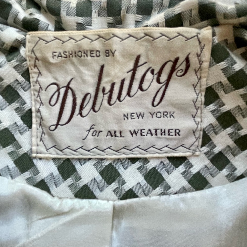 Vintage checkered swingcoat/trench, Drk olive green and white, pockets, GUC - Picture 10 of 13